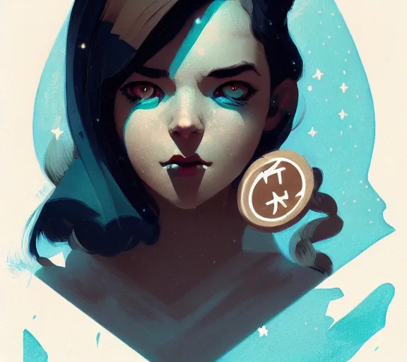 Prompt: portrait woman with stars in her eyes, fantasy, matte painting, illustration, hearthstone, by atey ghailan, by greg rutkowski, by greg tocchini, by james gilleard, by joe fenton, by kaethe butcher, dynamic lighting, gradient light blue, brown, blonde cream and white color scheme, grunge aesthetic