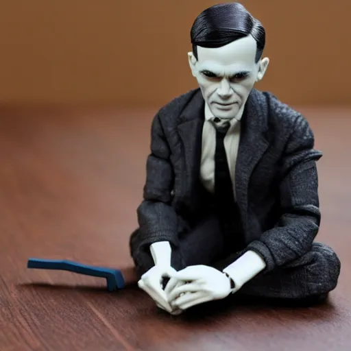 Image similar to alan turing, stop motion vinyl action figure, plastic, toy, very reflective, aaron horkey style