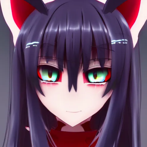 Image similar to big hyperdetailed red eyes anime girl cat ears beautiful face deviantert by aramaki shinji 8k hd hyperreality