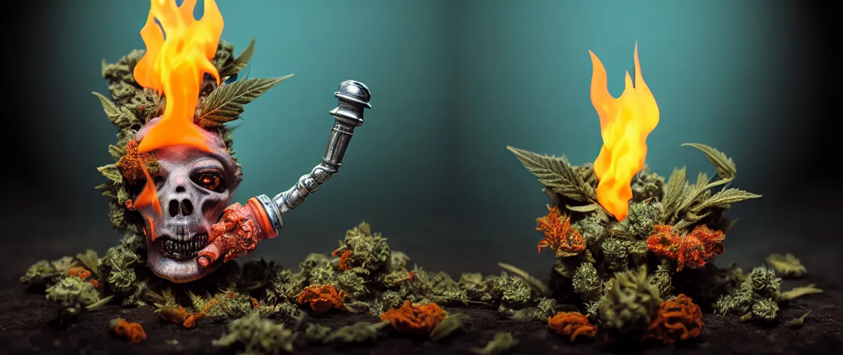 Image similar to hyperrealist highly detailed english medieval portrait of bong ashtray bic lighter small pack of weed marijuana baggy. burning water, radiating atomic neon corals, veiny network growth with ghostly ghost translucent ghost armor, concept art pascal blanche dramatic studio lighting 8k wide angle shallow depth of field, depth of field, bokeh. iridescent accents, octane render, houdini render, bokeh