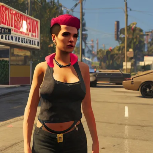 Image similar to pop singer Halsey in GTA V, 4k