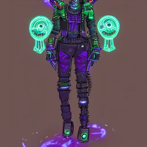 Prompt: concept art of a cyberpunk pirate robot that is overgrown by neon mushrooms, digital art, concept art, character sheet, character design