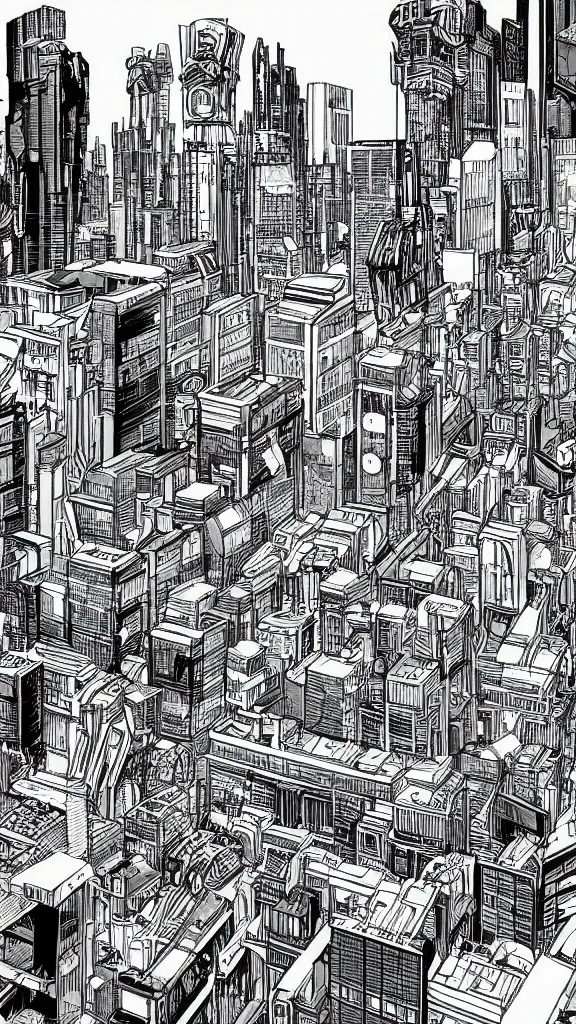 Prompt: detailed cyberpunk graphic novel style 3 point perspective view of a future city
