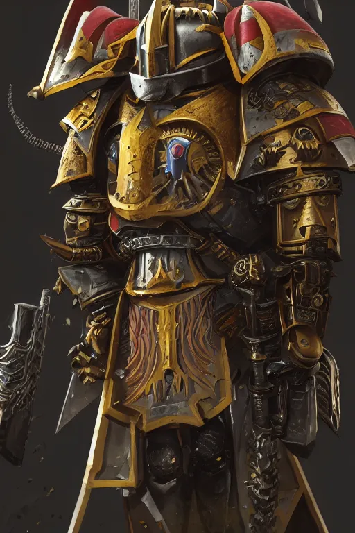 Image similar to armor portrait heros warhammer 4 0 k horus heresy fanart - the primarchs emperor by johannes helgeson animated with vfx concept artist & illustrator global illumination ray tracing hdr fanart arstation zbrush central hardmesh 8 k octane renderer comics stylized