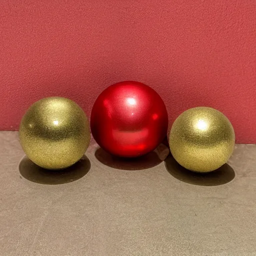 Prompt: goldleaf spheres on a red cube