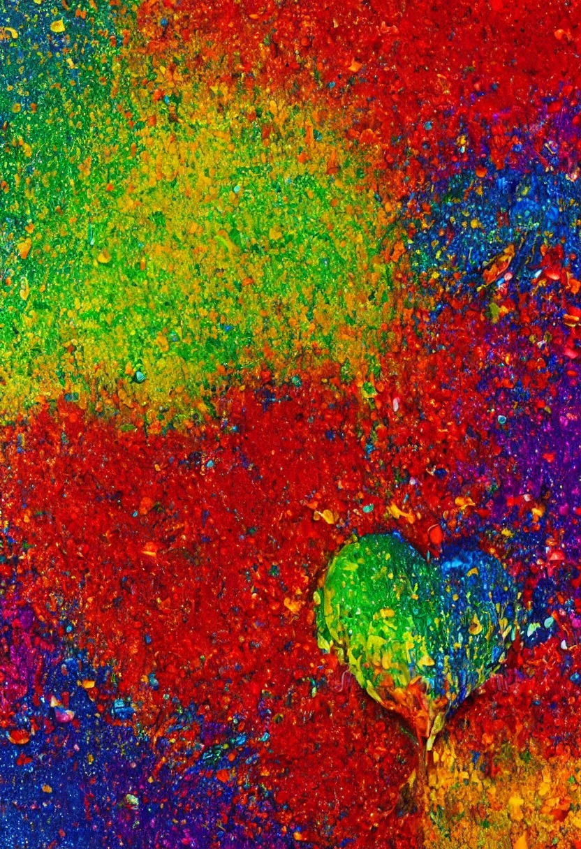 Image similar to high detailed painting of a heart made of splashing liquids and thick paints falling on glitter, 8 k rendering