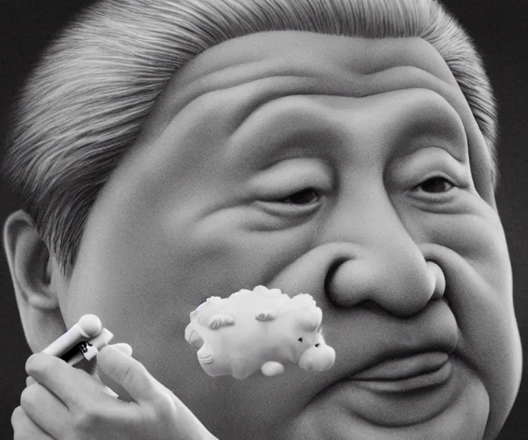 Prompt: hyperrealism movie still photography of real detailed high xi jinping with detailed face with high winnie the pooh marijuana dmt lsd ecstacy cocaine hyperrealism photography by araki nobuyoshi