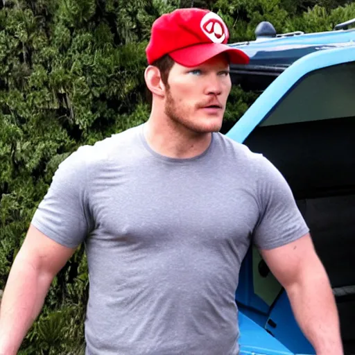 Prompt: chris pratt dressed as mario in a navy seal fire fight