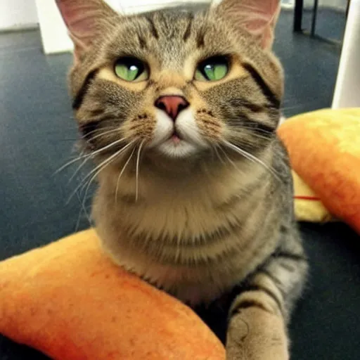 Prompt: cat who is made of hamburger