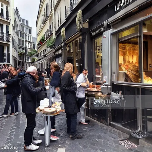 Prompt: dutch chefs impressing the French people with superior pancakes in a street in Paris