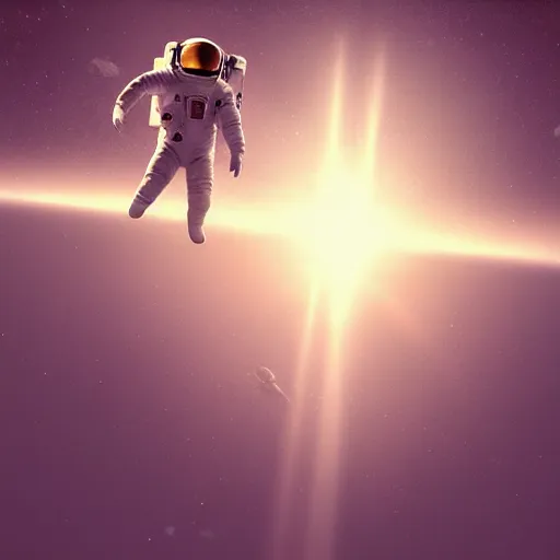 Image similar to an astronaut floating in the middle of deep water being hit by sun rays, trending on art station, atmosphere, concept art, photorealistic, high detailed