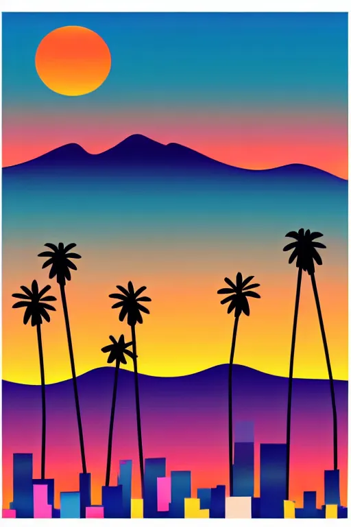 Prompt: minimalist boho style art of colorful los angeles at sunrise, illustration, vector art