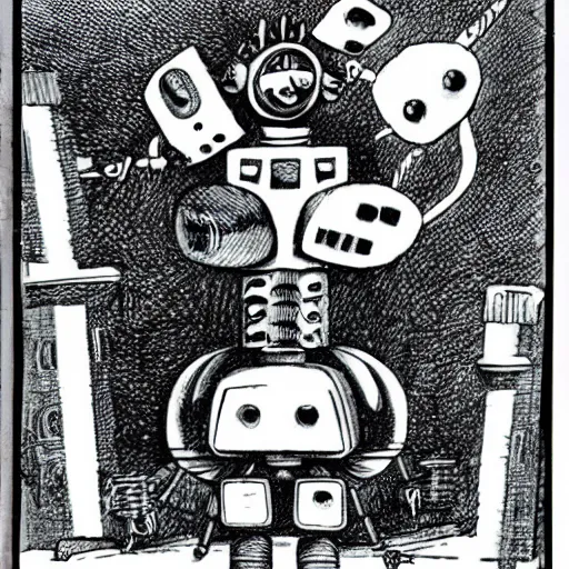 Image similar to E.M. Pino : miniature anti-bot machine created by Ziggy, the former Demon King