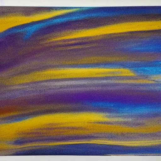 Prompt: abstract, blue, purple, yellow, burnt umber, calming composition