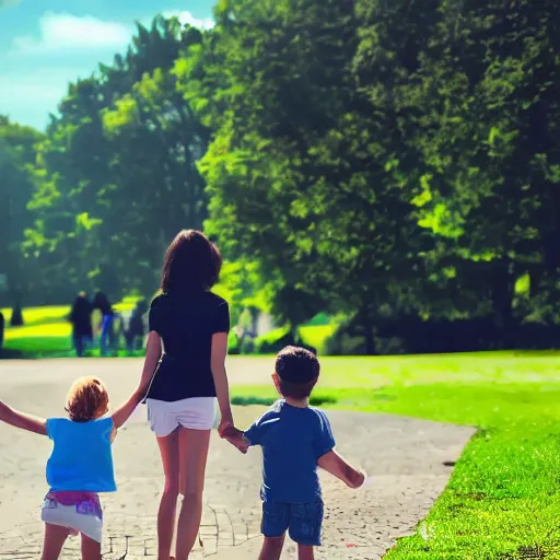 Image similar to minimalistic art of a family day out in the park, sunny day with clouds, award - winning masterpiece