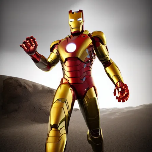 Image similar to cat inside black and gold iron man suit, octane render, realistic lighting, unreal engine