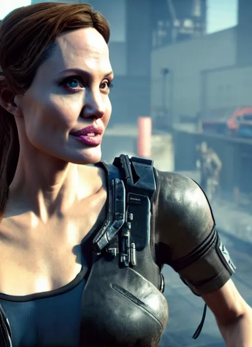 Prompt: film still of Angelina Jolie as Alt Cunningham in Cyberpunk 2077, gameplay, 8k, HD