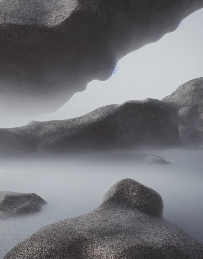 Image similar to Northern landscape with black sand beach and rocky cliffs by aaron westwood, fog, volumetric, trending on instagram, concept art, realistic, highly detailed, 8k