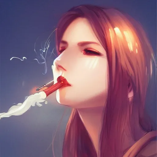 Prompt: a woman smoking, beautiful face, street at night, long hair ， full color, beautifully drawn coherent professional, drawn by guweiz