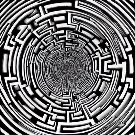 Image similar to a highly detailed and beautiful labyrinth in the style of MC Escher in 4K