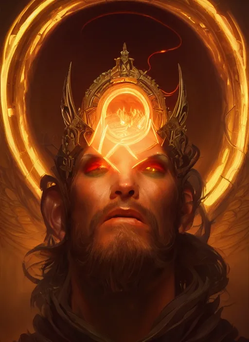 Image similar to portrait of hades, god of death, fantasy, glowing lights!! intricate, elegant, highly detailed, artstation, concept art, smooth, sharp focus, hearthstone, illustration, art by artgerm and greg rutkowski and alphonse mucha, 8 k