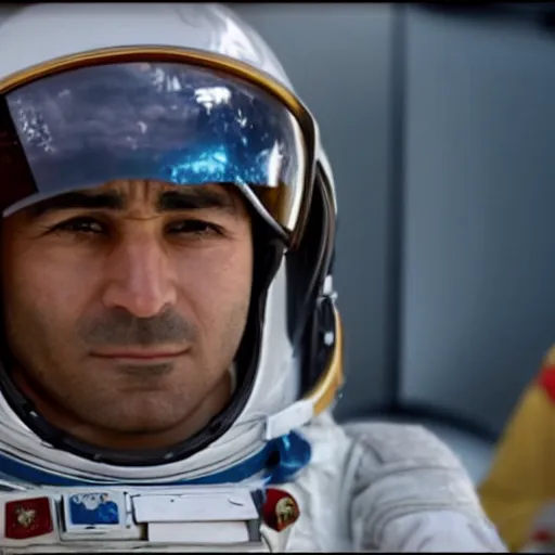 Image similar to close - up of a kurdish astronaut in a movie directed by christopher nolan, movie still frame, promotional image, imax 7 0 mm footage