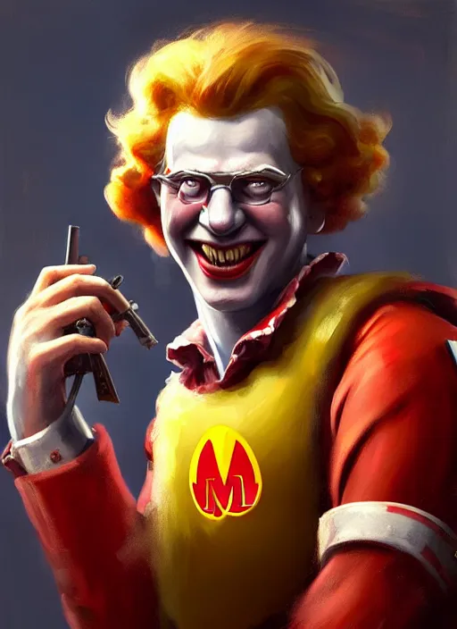 Prompt: ronald mcdonald during world war 2, rpg dnd oil _ painting _ unreal _ 5 _ daz. _ rpg _ portrait _ extremely _ detailed _ artgerm _ greg _ rutkowski _ greg