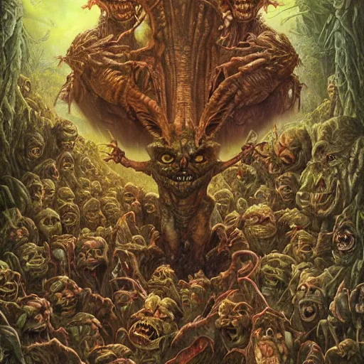 Image similar to goblins, ghouls, and gremlins. art by tomasz alen kopera and glenn fabry.