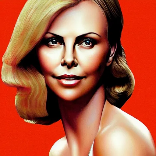 Image similar to “ charlize theron retro minimalist portrait, ultra detailed, by jean giraud, 8 k ”