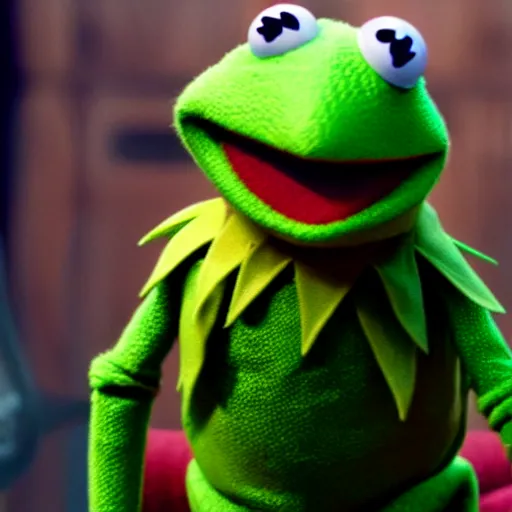 Image similar to Kermit the frog as John wick in John wick 4k hd movie still realistic render symmetric gritty trailer
