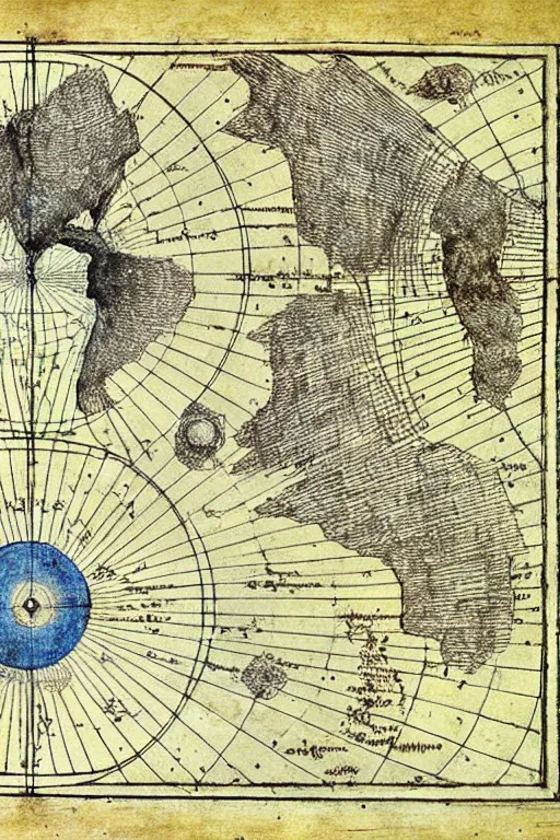 Image similar to map of the elemental planes, astral plane, by leonardo da vinci, blueprint page