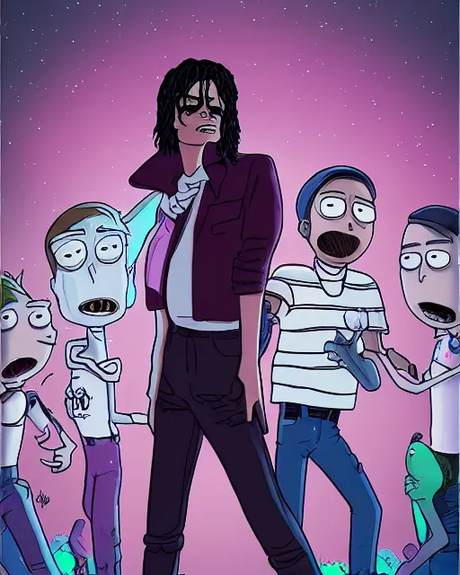 Image similar to portrait of michael jackson in the style of justin roiland. cinematic lighting. style of rick & morty. photographic, photography. by justin roiland
