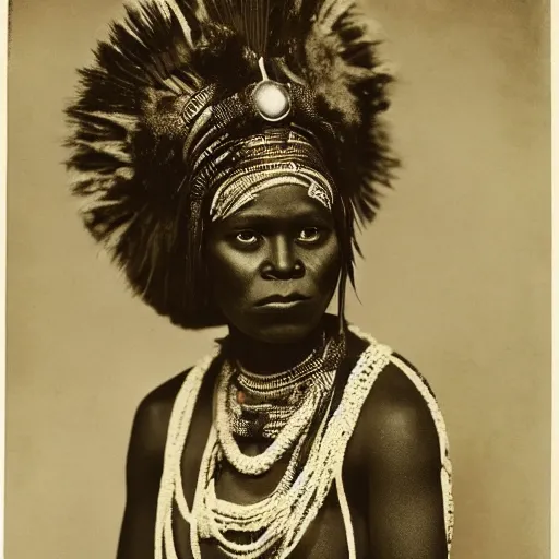 Prompt: vintage photo of an elegant west African manding queen by edward s curtis, photo journalism, photography, cinematic, national geographic photoshoot