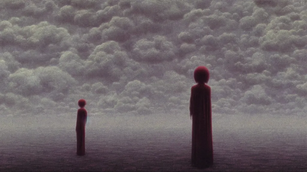 Prompt: a still from an anime film by Zdzisław Beksiński, wide lens