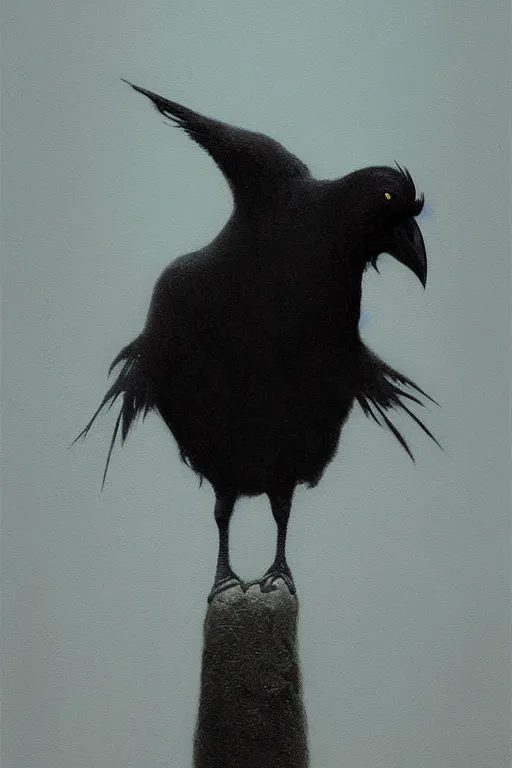 Image similar to painting of cross between a raven and a cow, intercrossed animal, by zdzislaw beksinski, by tiffany bozic, cold hue's, warm tone gradient background, concept art, beautiful composition, digital painting,