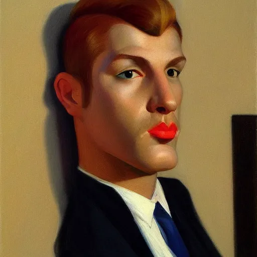 Image similar to a realistic portrait of a blonde man with big lips, 1 2 0 0 bc, edward hopper, trending on artstation