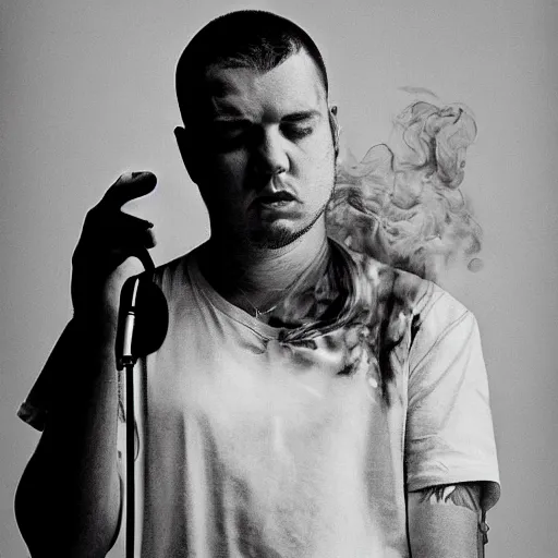 Prompt: beautiful portrait of rapper kool savas burning up a mic, by annie liebowitz, photorealistic, hyperrealism