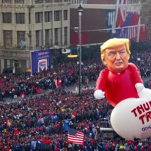 Prompt: big Donald Trump balloon at Macy's Thanksgiving Day parade, 4k