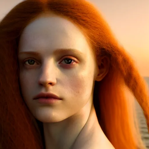 Prompt: photographic portrait of a stunningly beautiful english renaissance female in soft dreamy light at sunset, beside the sea, fire glow, soft focus, contemporary fashion shoot, in a denis villeneuve and tim burton movie, by edward robert hughes, annie leibovitz and steve mccurry, david lazar, jimmy nelsson, extremely detailed, breathtaking, hyperrealistic, perfect face, octane render