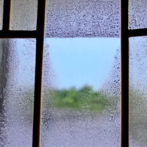 Prompt: looking outside through a window that needs to be washed