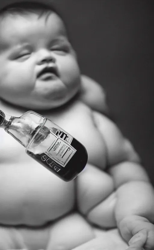Image similar to fat baby drinks a bottle of whisky