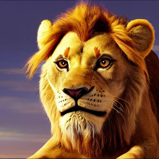 Image similar to johnny depp as simba in the lion king, cgi, cinema, realistic, movie poster