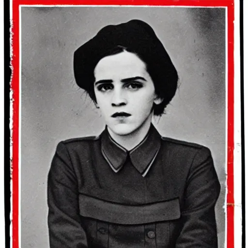 Image similar to photograph of soviet political commissar comrade emma watson, vintage revolution photograph, famous photo