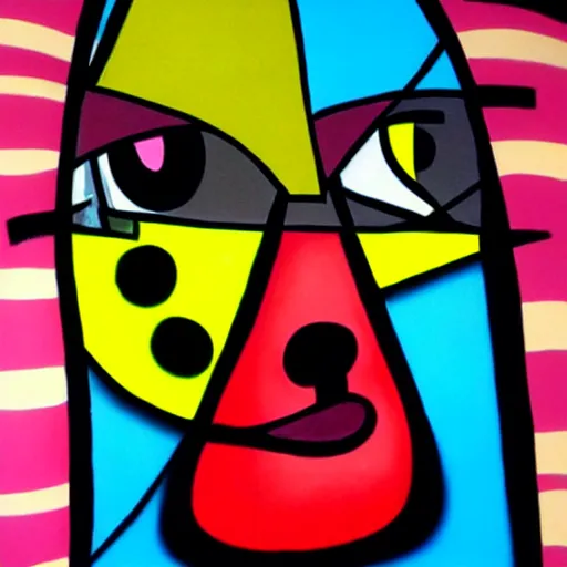 Image similar to graffiti of man with one eye in the style of romero britto