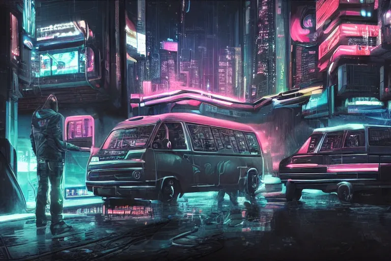 Image similar to cyberpunk version of ( a team van )