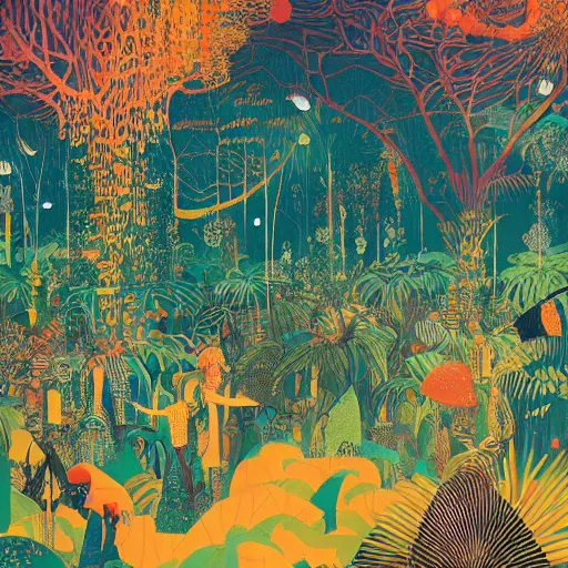 Image similar to disco diffusion painting of the jungle by victo ngai and malika favre, masterpiece, contest award winner