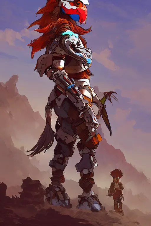 Image similar to combination suit armor aloy horizon forbidden west horizon zero dawn robot ninja mask helmet backpack tribal, fanart behance hd artstation by jesper ejsing, by rhads, makoto shinkai and lois van baarle, ilya kuvshinov, ossdraws