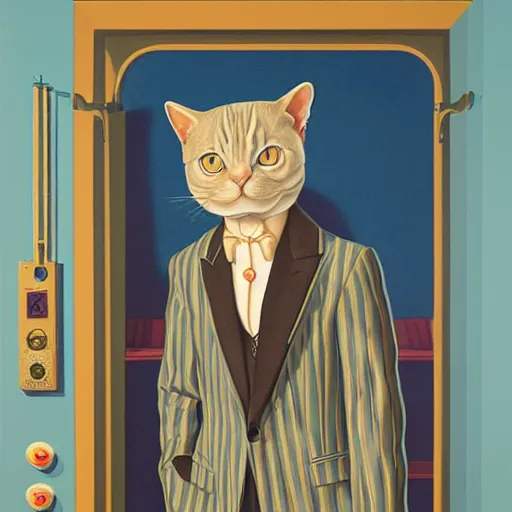 Image similar to an artistic portrait of cat in full tailored suit by Escher Casey Weldon, behance contest winner, colorful