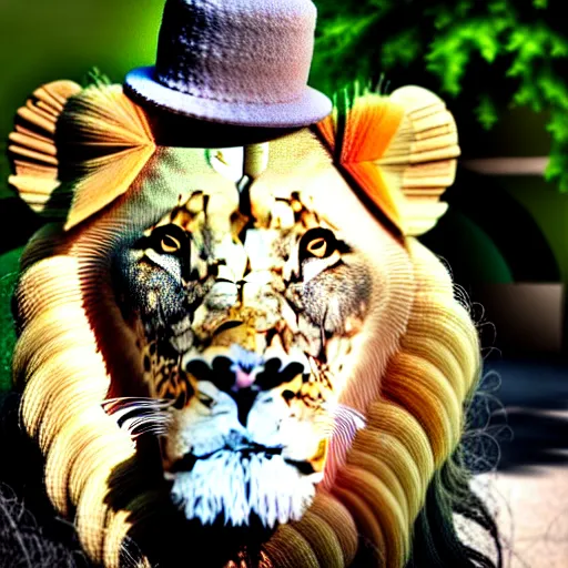 Image similar to lion at the zoo wearing a hat