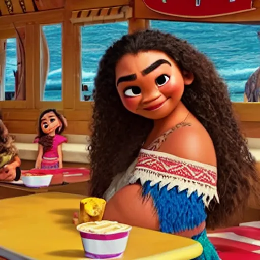 Prompt: Moana inside of a Wafflehouse